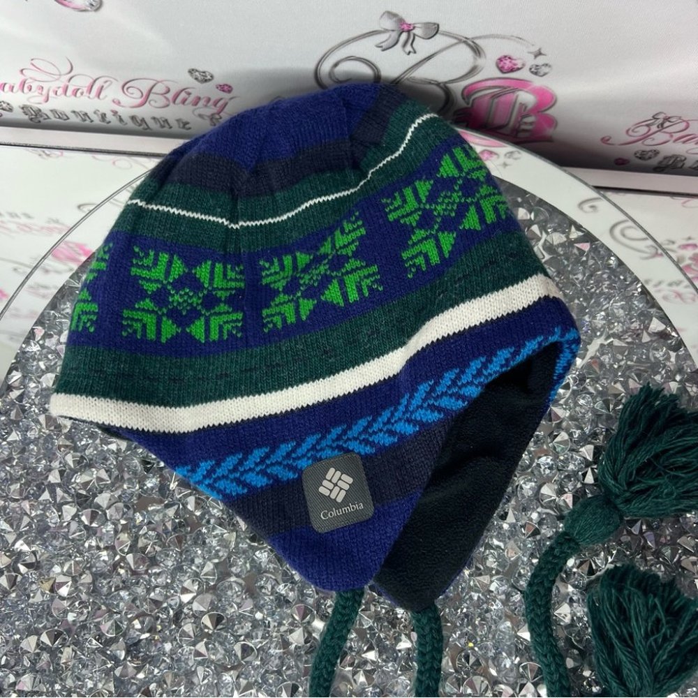 Columbia winter hat toque heat gear inside knit tribal winter blue green warm - Picture 2 of 7